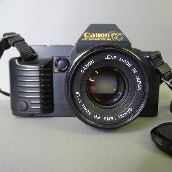 Canon T70 Film Camera With A Standard 50mm f/1.8 FD Lens